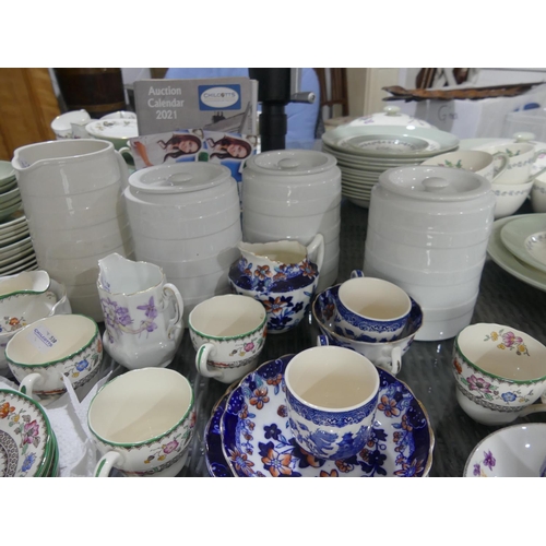 94 - A quantity of Mixed Ceramics, including three T.G.Green 'Cornishware' storage jars, white banded dec... 