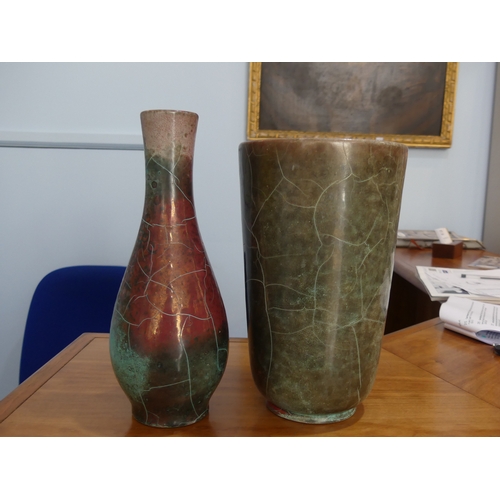 88A - Richard Uhlemeyer (German, 1900-1954) Bottle Vase, the green and terra cotta mottled and crackle gla... 