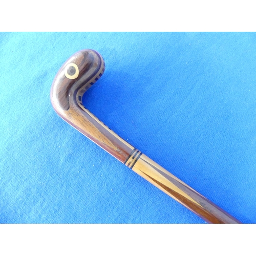 An early 20thC specimen wood sample piece Walking Cane, the handle and ...
