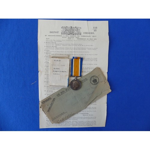 8 - A W.W.1 British War Medal, awarded to Ch.5221 Cr. Sgt. T. H. Smith. R.M.L.I., together with an inter... 