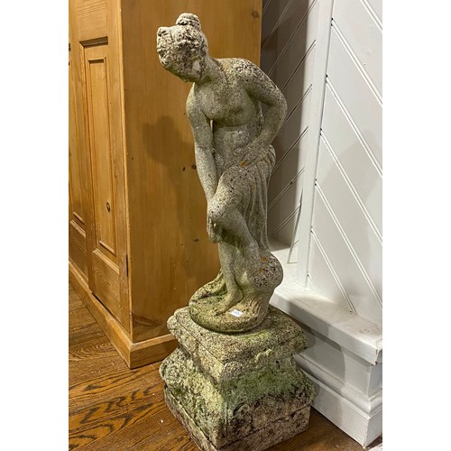 493 - Garden Statuary; a reconstituted stone model of a Classical Beauty, raised on a plinth, 36½in (93cm)... 