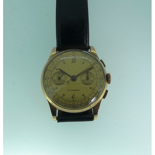 391 - A continental 18ct gold gentleman’s Chronograph Wristwatch, with French marks and Swiss movement, th... 