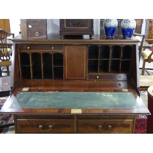 308 - An Edwardian mahogany and inlaid Bureau by Thomas Turner of Manchester, the fall front with integrat... 