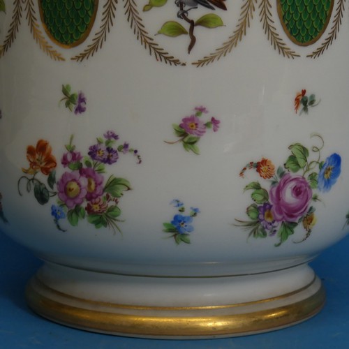 66 - A Dresden porcelain Jardiniere, the body decorated in floral sprays and alternation panels of flora ... 