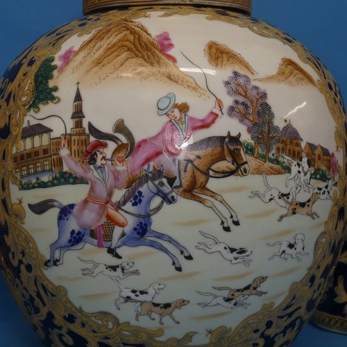 95 - A large Republican period Ginger Jar,  the body decorated in blue ground with gilded flora, enclosin... 