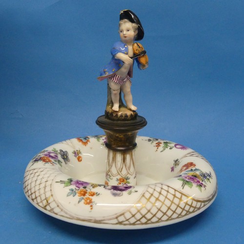 114 - A Continental porcelain Centrepiece, with figural statuette, broken and repaired, together with a Bo... 