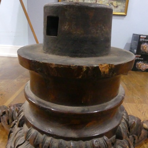 328 - A Victorian heavily carved oak octagonal Drum Table, with octagonal skived in tooled leather top abo... 