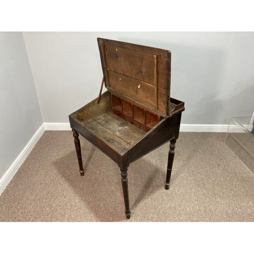 340 - A 19thC oak Clerk's Desk, with fitted interior, raised on turned legs, W 79cm x D 61cm x H 91cm.... 