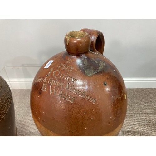 157 - A Parks of Barnstaple stoneware Flagon, H 33cm, together with a flagon for J Quier of B Water, 40cm,... 