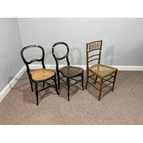 363 - Two Victorian Papier-mâché balloon back Chairs, with caned seats, together with a dainty Regency sty... 