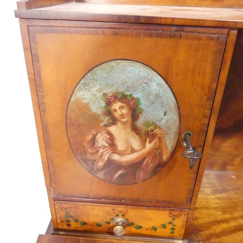 373 - An Edwardian Sheraton revival satinwood and painted Ladies Desk, the whole hand-painted in a classic... 