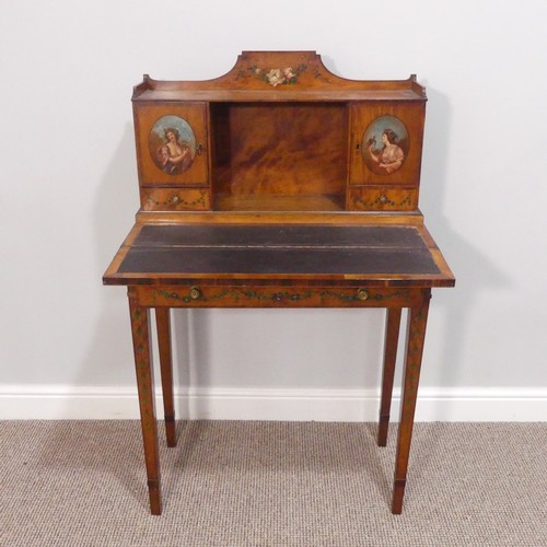 373 - An Edwardian Sheraton revival satinwood and painted Ladies Desk, the whole hand-painted in a classic... 