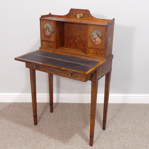 373 - An Edwardian Sheraton revival satinwood and painted Ladies Desk, the whole hand-painted in a classic... 