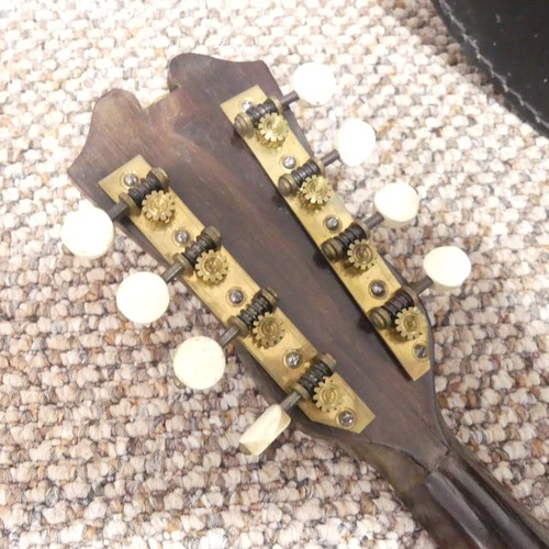 391 - A 19thC Italian rosewood Mandolin, inlaid with Mother-of-Pearl decoration, labelled A Salvino & ... 