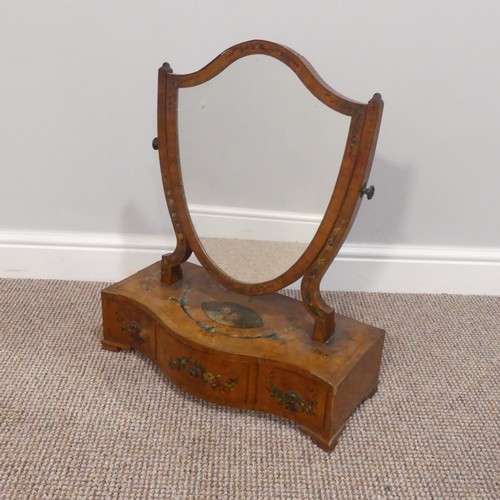 404 - An Edwardian Sheraton revival satinwood and painted Dressing-table Mirror, with shield-shaped mirror... 