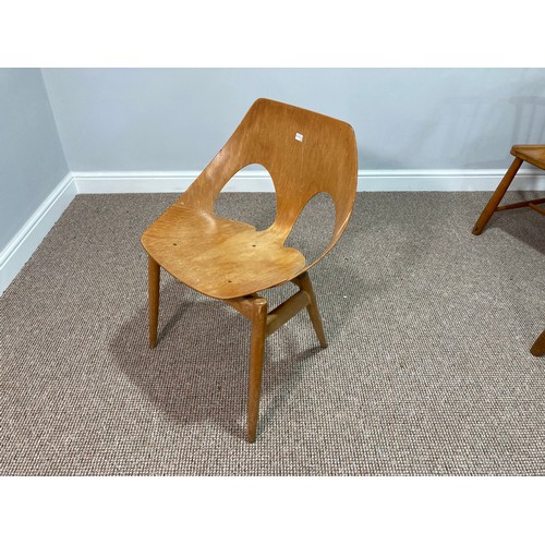 405 - A pair of mid 20thC light wood stick-back Windsor Chairs, together with a moulded wood 'Kandya' chai... 