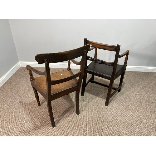 406 - Two 19thC country oak Chairs, one with rush seat (2)