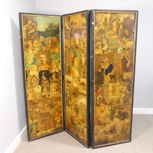 408 - A Victorian three-fold Scrap Screen, W 177cm x H 178cm.