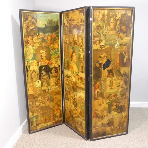 408 - A Victorian three-fold Scrap Screen, W 177cm x H 178cm.