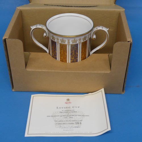 155 - A cased limited edition Spode Loving Cup, to commemorate the Golden Jubilee, limited edition 63/500... 