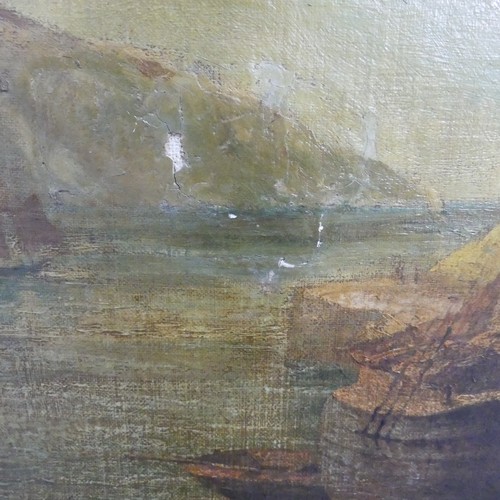 254 - J. A. Brown (19th/20th century), Fishing boats by the shore, probably Devon/Cornwall, oil on canvas,... 