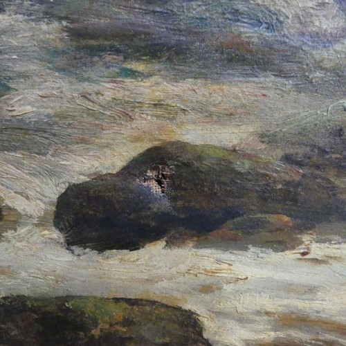 255 - William Widgery (British, 1822-1893), A rocky river moorland landscape, oil on canvas, canvas damage... 