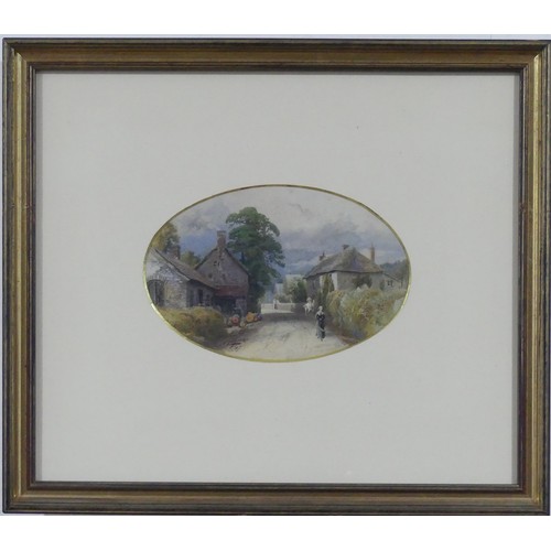 214 - Alfred Leyman (British, 1856-1933), The Village of Monkton, Nr. Honiton, watercolour, oval, signed, ... 