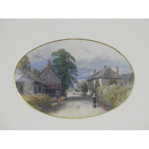 214 - Alfred Leyman (British, 1856-1933), The Village of Monkton, Nr. Honiton, watercolour, oval, signed, ... 