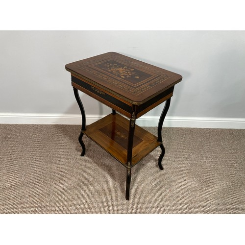 385 - A French Kingwood Sewing Table, with marquetry designs in rosewood, maple, etc, central floral motif... 