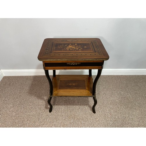 385 - A French Kingwood Sewing Table, with marquetry designs in rosewood, maple, etc, central floral motif... 