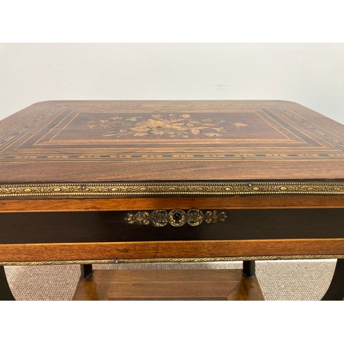 385 - A French Kingwood Sewing Table, with marquetry designs in rosewood, maple, etc, central floral motif... 