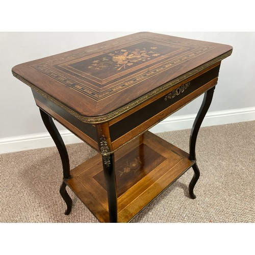 385 - A French Kingwood Sewing Table, with marquetry designs in rosewood, maple, etc, central floral motif... 