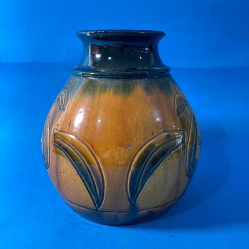 80 - A Belgium Studio Pottery Vase, in yellow and green, with incised decoration, 20cm high.... 