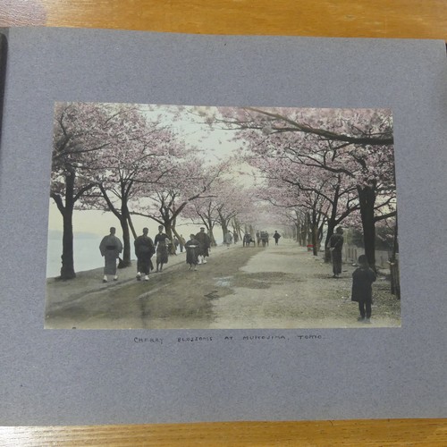 215 - An album of early 20th century Japanese tinted photographs, depicting places, rural scenes, traditio... 