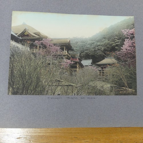 215 - An album of early 20th century Japanese tinted photographs, depicting places, rural scenes, traditio... 