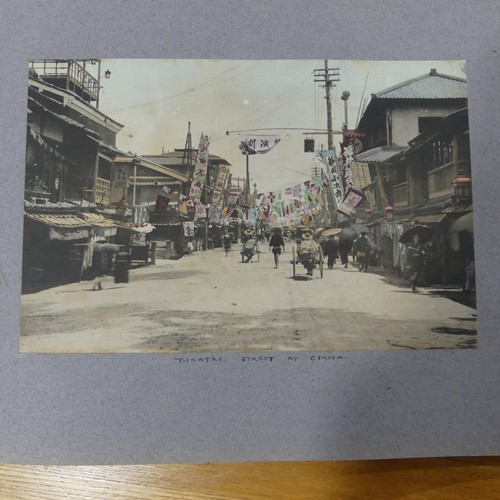 215 - An album of early 20th century Japanese tinted photographs, depicting places, rural scenes, traditio... 