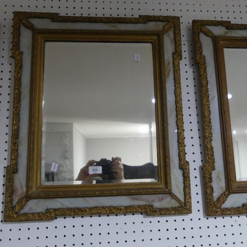 325 - A pair of giltwood and marble-effect rectangular Wall Mirrors, with central rectangular bevel edged ... 