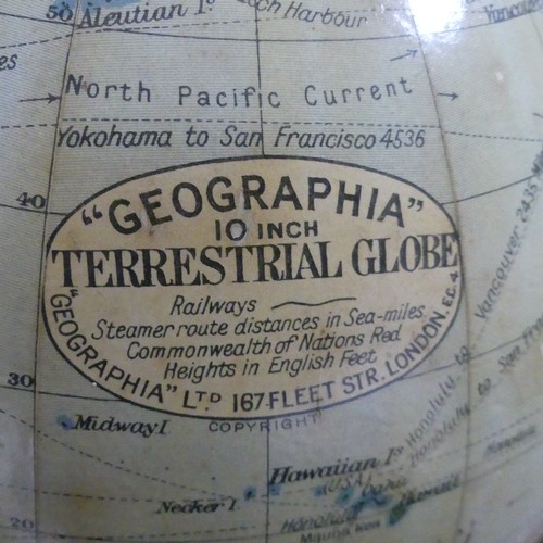 372 - A vintage 'Geographica 10 inch Terrestrial Globe', with chrome support on stepped circular Bakelite ... 