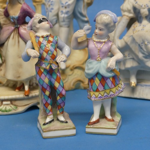 73 - A pair of Continental German Figures, probably Volkstedt Rudolstadt, of miniature size, together wit... 