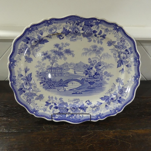 183 - A Georgian blue and white Meat Platter, depicting a view of the countryside, adjacent to Nuneham Cou... 