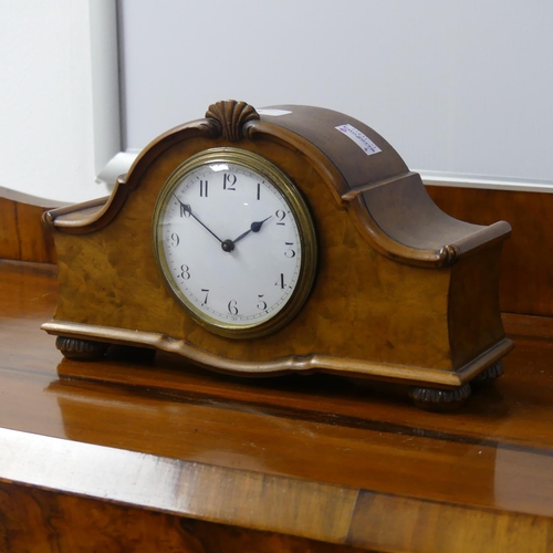 331 - A mid 20thC walnut Mantel Clock, raised on moulded feet, 25cm wide x 8cm deep x 15cm high, together ... 