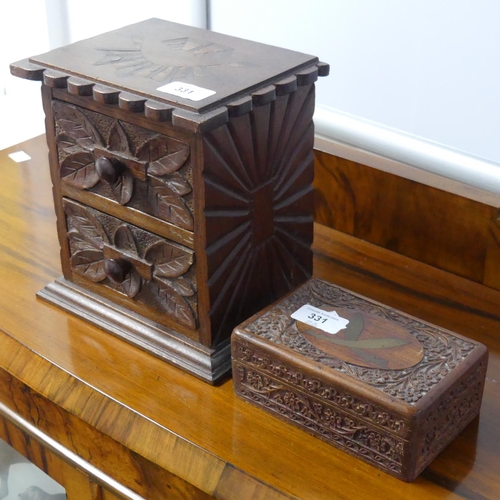 331 - A mid 20thC walnut Mantel Clock, raised on moulded feet, 25cm wide x 8cm deep x 15cm high, together ... 