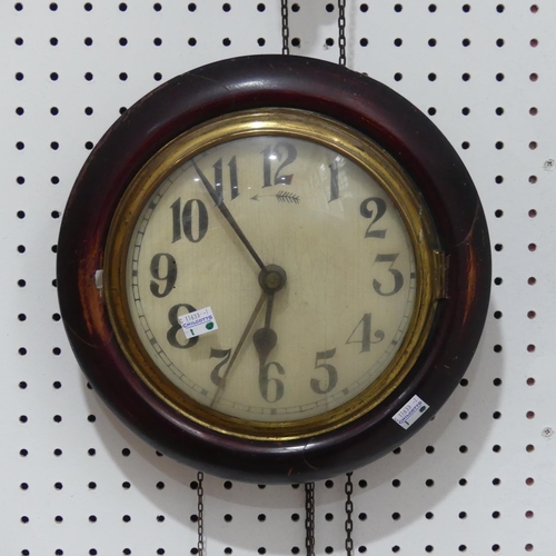 332 - A late 19thC Postmans  alarm wall clock, with two 'pine cone' weight movement, lacks pendulum, toget... 