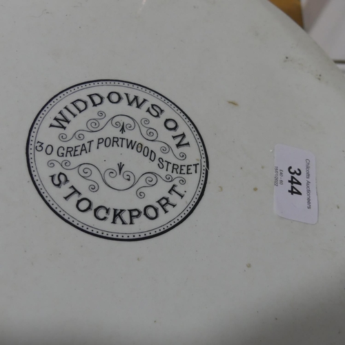 344 - A set of antique Scales by Widdowson Stockport, W 72cm x H 86cm x D 37cm, together with a set of Sal... 