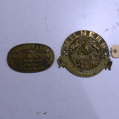 348 - Four early 20thC cast iron and brass Plaques: a 'Bentall's Safety Lever & Cover', safe plaque, H... 