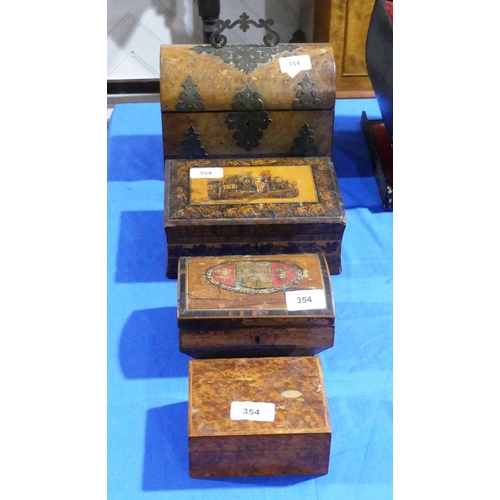 354 - An early 20thC burr walnut dome-topped Casket, with decorative metal mounts, W 22cm x H 16.5cm x D 1... 