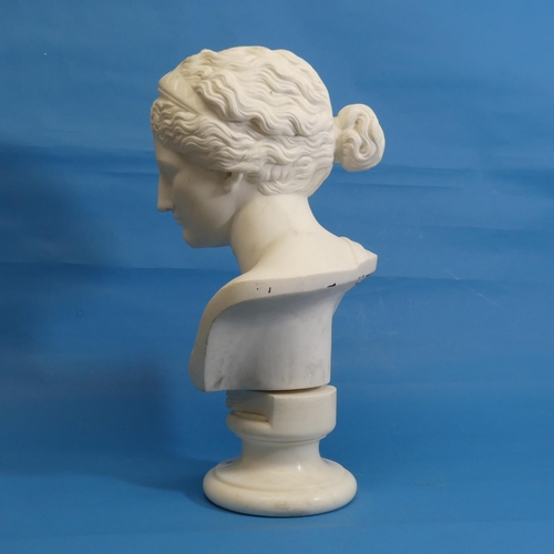 369 - A white marble classical Bust of a Woman,  raised on a circular white marble Plinth, finely carved, ... 