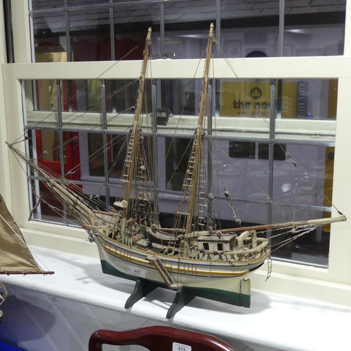 377 - A large early 20thC model of a Sailing Ship, named 'G. Tanner', the fitted deck with canvas sails, 1... 