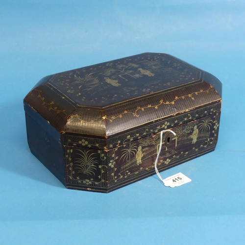 415 - An antique Chinoiserie octagonal Box, W 28cm x H 12cm x D 20cm, together with two other smaller orie... 