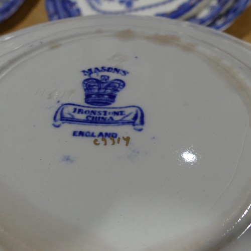 110 - An extensive Masons 'Turner Willow' pattern Dinner Service, blue and white transfer with over painte... 